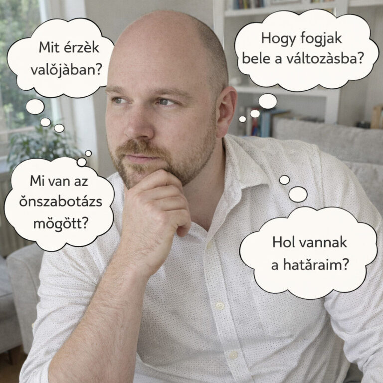 Gondolkodó férfi az önismeret és a siker kapcsolatán elmélkedve